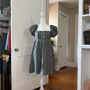 Aeropostale Green Pleated Sundress with Puff Sleeves